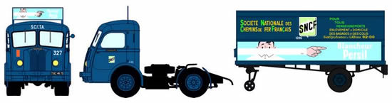 REE Modeles CB-029 - French Panhard Truck Movic SCETA blue with publicity with Trailer BLANCHEUR PERSIL Logo Round SNCF